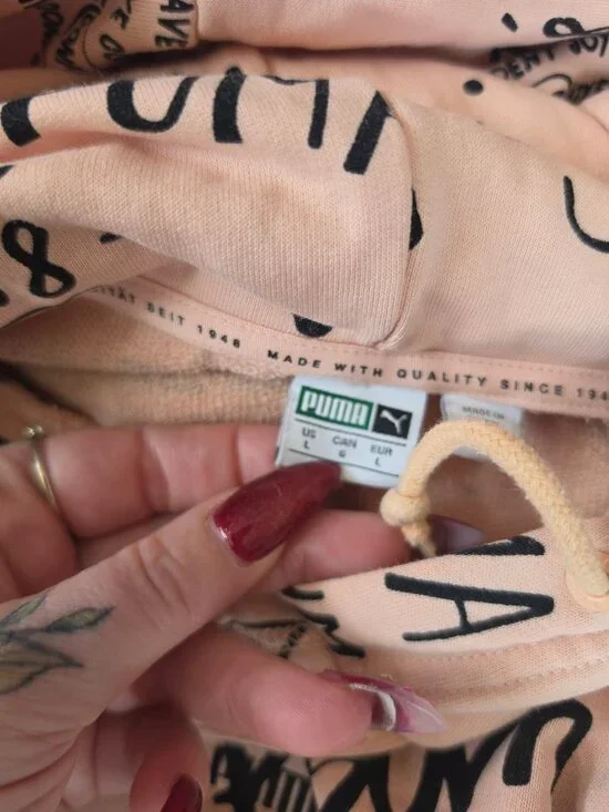 Puma Blush Pink All-Over Graffiti Print Pullover Hoodie Size L - Picture 10 of 12